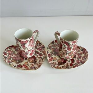 New - SET OF TWO - Floral Heart-Shaped Plate and Mug 2004 Pink
